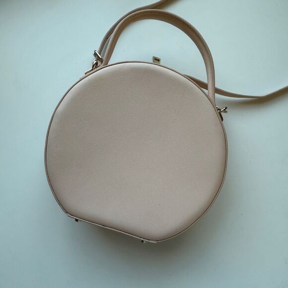 TDE The Daily Edited Round Circle Top Handle Crossbody Bag, Light Pink Saffiano - Picture 6 of 8